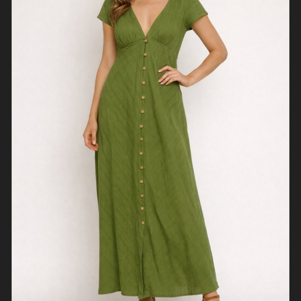 Free People Olive Button-Front Maxi Dress